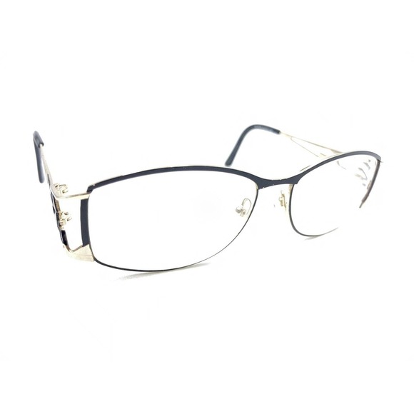 St. Moritz Erika Black Gold Rectangle Eyeglasses Frames 54-15 135 Designer - Picture 1 of 12